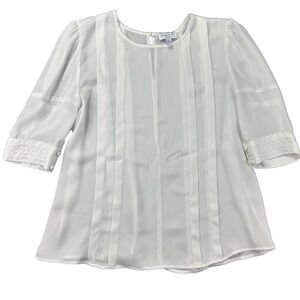 Current Air LA Gorgeous White‎ pleated Blouse with balloon Short Sleeve Sz Large
